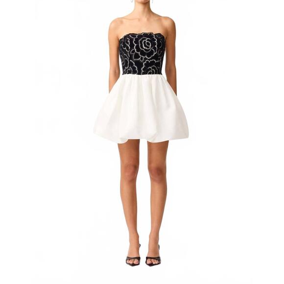 black mini cut out dress Wild Flower Flared Satin Mini Dress